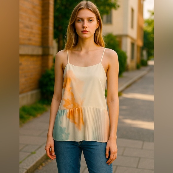 Nine West Beautiful Pleated Waist Spaghetti Strap Top - Picture 1 of 8